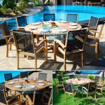 Teak Batyline Stacking Black with Round Table