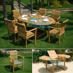 teak garden furniture Round Ext 120x120-170cm Table Scrol Back Stacking Chair