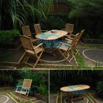 teak garden furniture Oval EXT Table 180-240x120 Lombok Folding Arm Chair