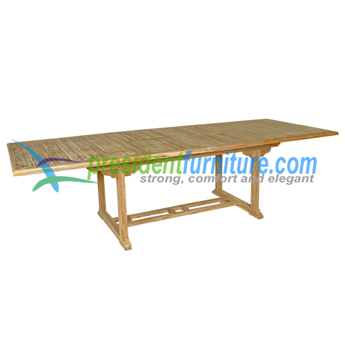 teak garden furniture Recta Double Ext Table 200-300x110 Cross Thin Slat 3,5cm Thick