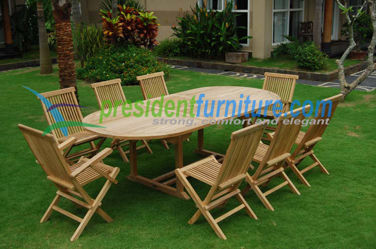 Set Teak Folding chair with Oval Extending Table