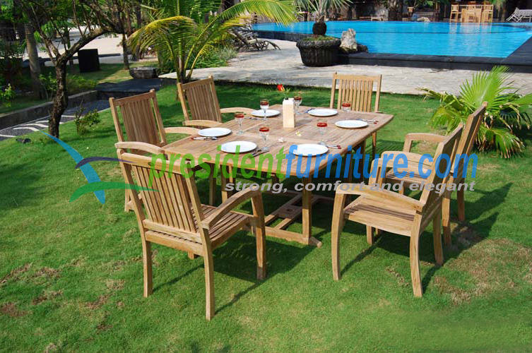 Teak President Stacking with Rectangular ext. table